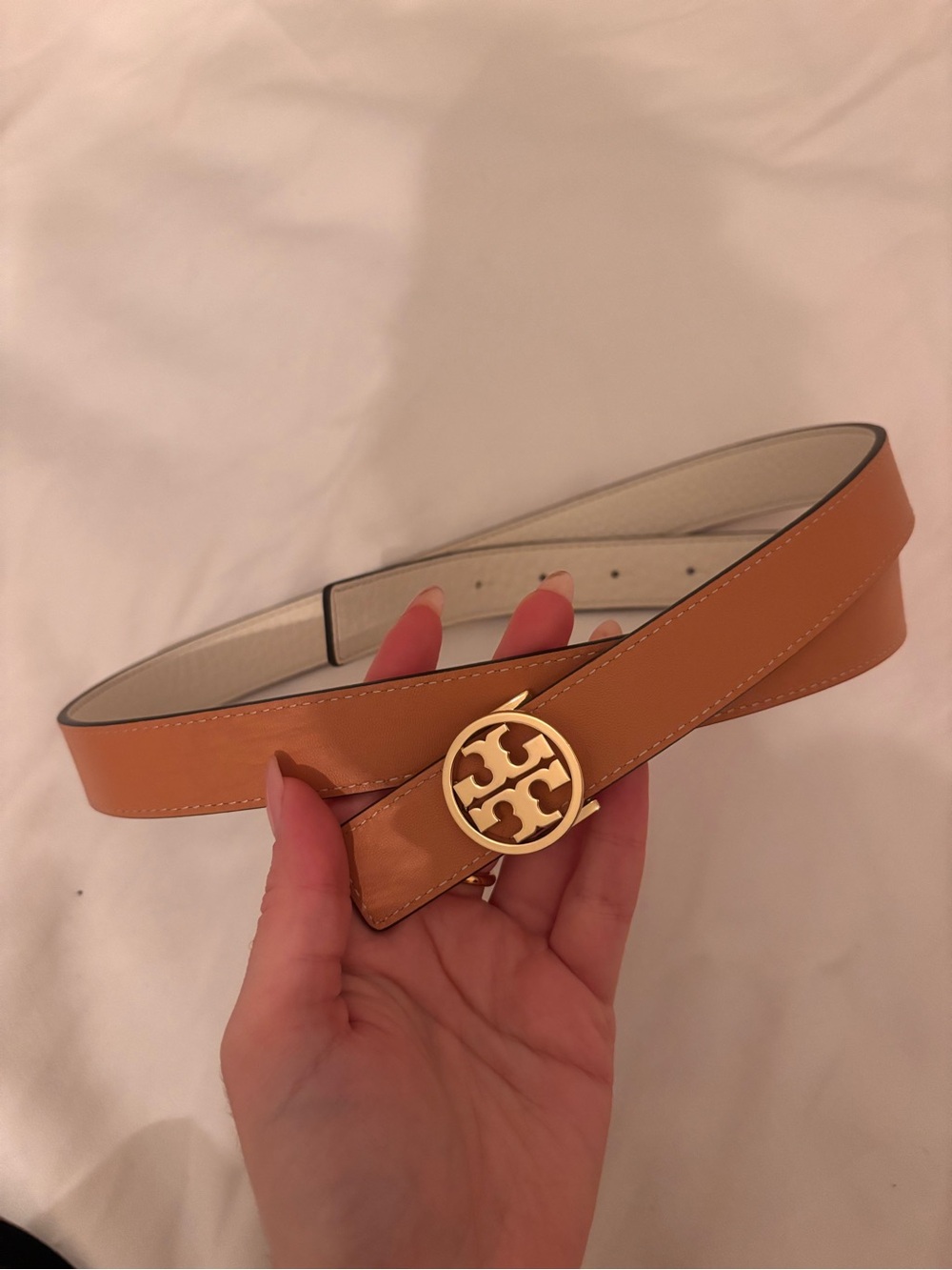 Tan Leather Belt with Gold Medallion Buckle